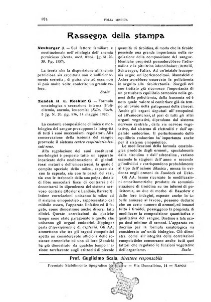 Folia medica periodico trimensile di patologia e clinica medica