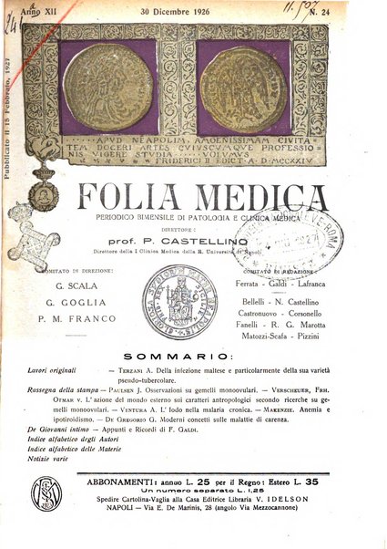 Folia medica periodico trimensile di patologia e clinica medica