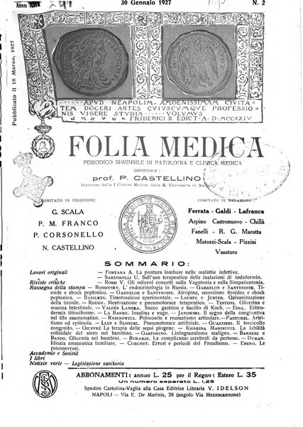 Folia medica periodico trimensile di patologia e clinica medica