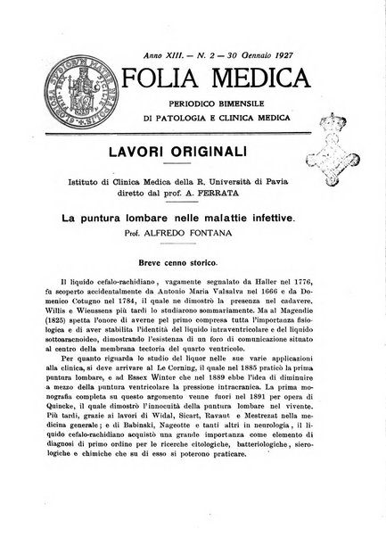 Folia medica periodico trimensile di patologia e clinica medica