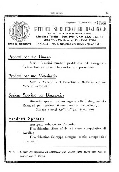 Folia medica periodico trimensile di patologia e clinica medica