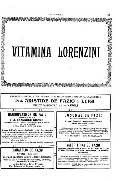 Folia medica periodico trimensile di patologia e clinica medica