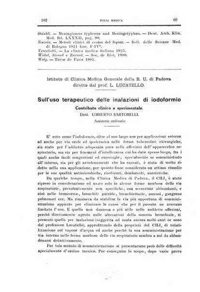 Folia medica periodico trimensile di patologia e clinica medica