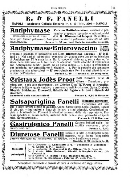 Folia medica periodico trimensile di patologia e clinica medica