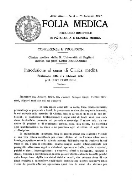 Folia medica periodico trimensile di patologia e clinica medica