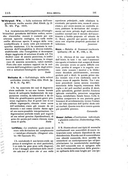 Folia medica periodico trimensile di patologia e clinica medica