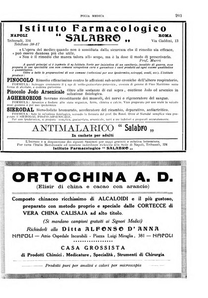 Folia medica periodico trimensile di patologia e clinica medica