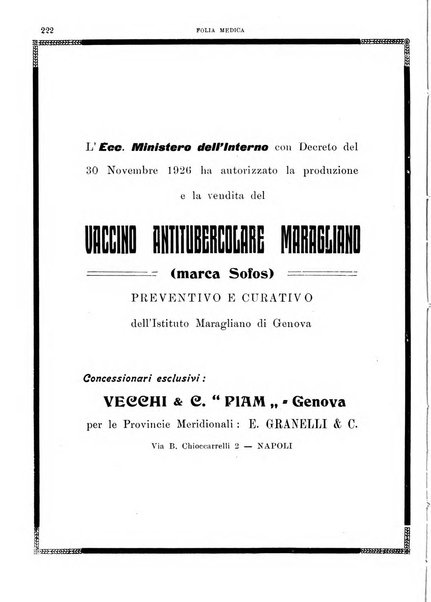 Folia medica periodico trimensile di patologia e clinica medica