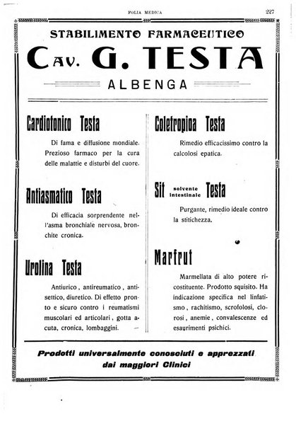 Folia medica periodico trimensile di patologia e clinica medica