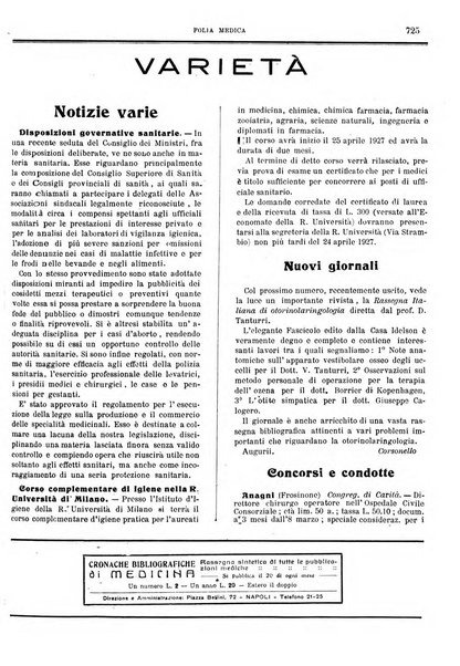 Folia medica periodico trimensile di patologia e clinica medica