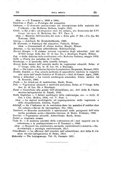 Folia medica periodico trimensile di patologia e clinica medica