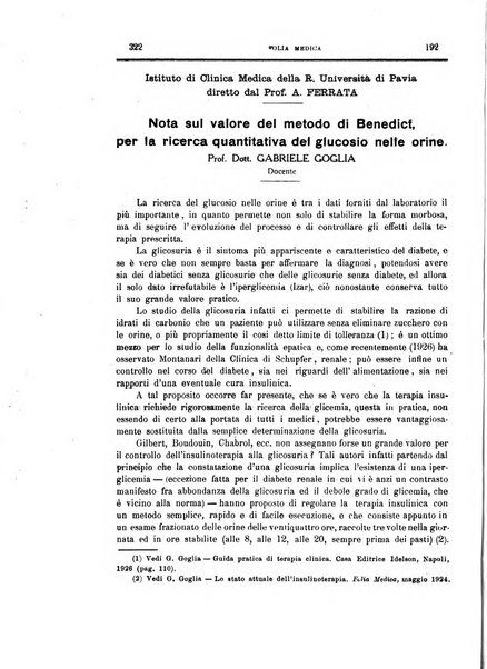 Folia medica periodico trimensile di patologia e clinica medica