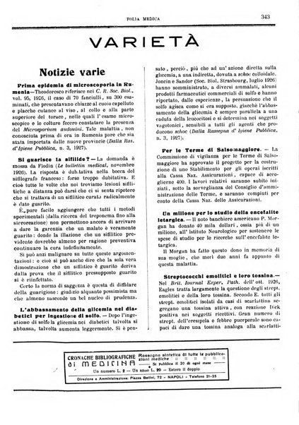 Folia medica periodico trimensile di patologia e clinica medica