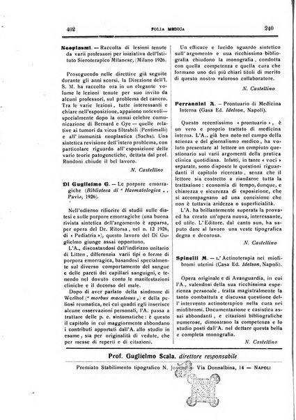 Folia medica periodico trimensile di patologia e clinica medica