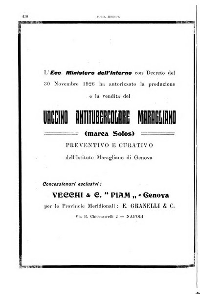 Folia medica periodico trimensile di patologia e clinica medica