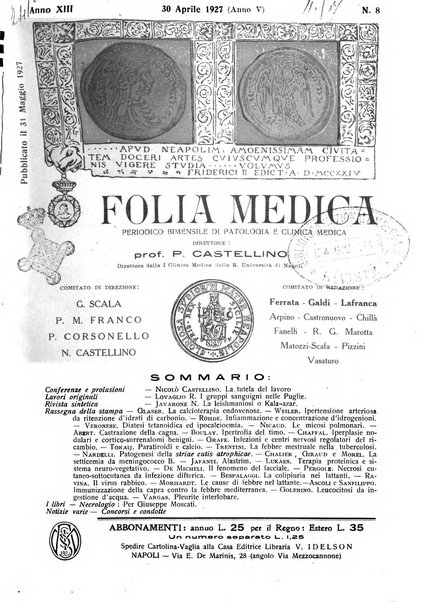 Folia medica periodico trimensile di patologia e clinica medica