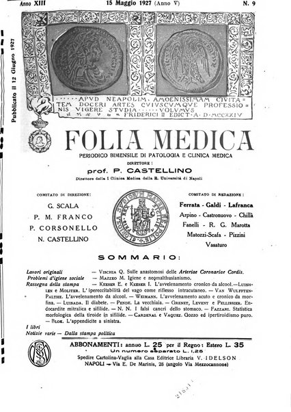 Folia medica periodico trimensile di patologia e clinica medica