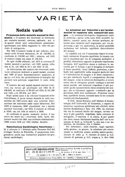 Folia medica periodico trimensile di patologia e clinica medica