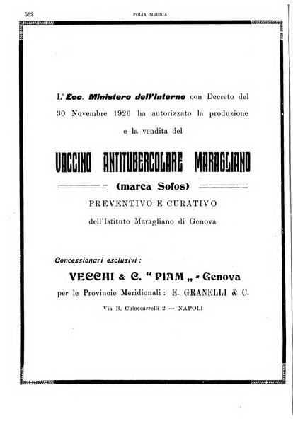 Folia medica periodico trimensile di patologia e clinica medica