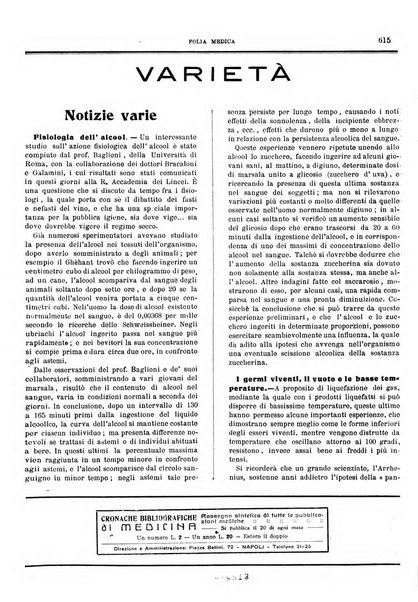 Folia medica periodico trimensile di patologia e clinica medica