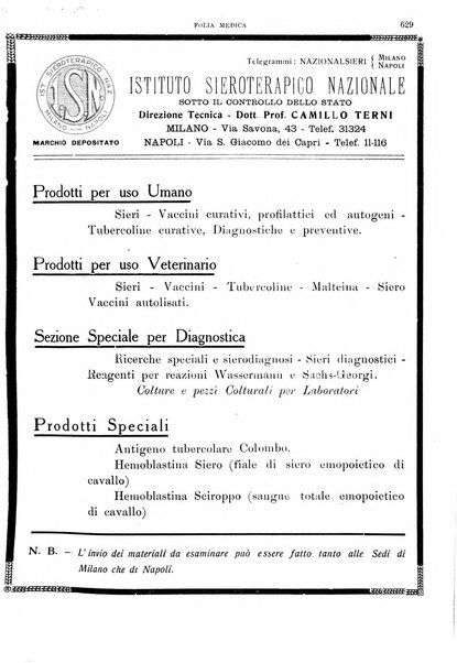 Folia medica periodico trimensile di patologia e clinica medica