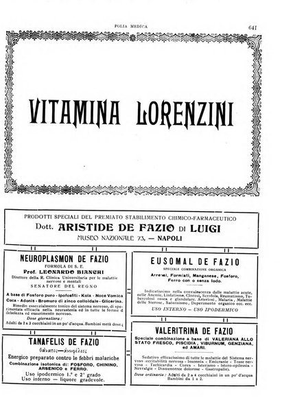 Folia medica periodico trimensile di patologia e clinica medica