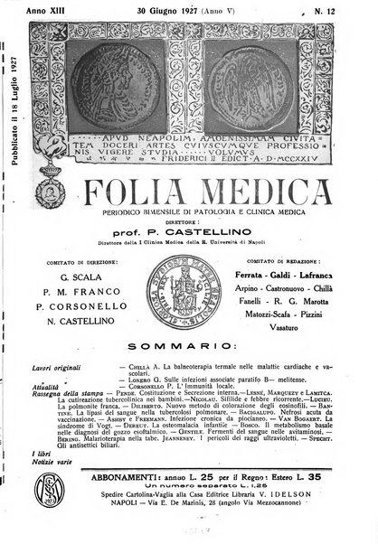 Folia medica periodico trimensile di patologia e clinica medica