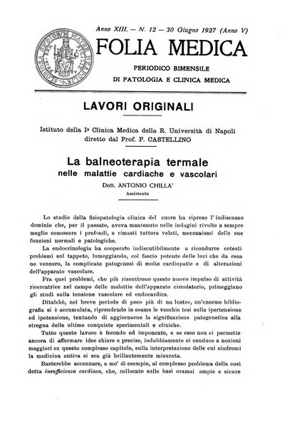 Folia medica periodico trimensile di patologia e clinica medica