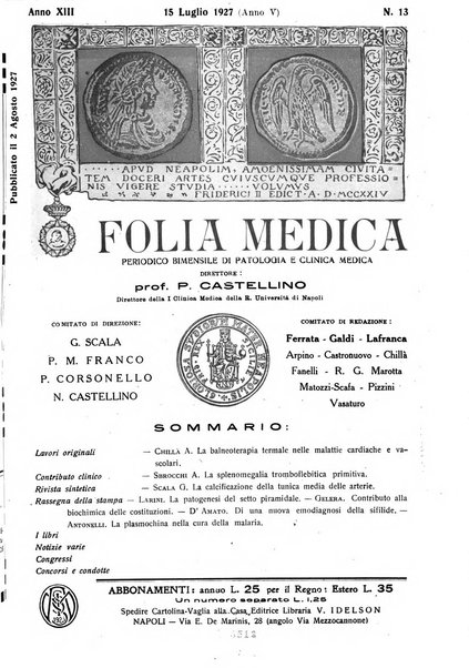 Folia medica periodico trimensile di patologia e clinica medica