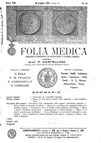 Folia medica periodico trimensile di patologia e clinica medica