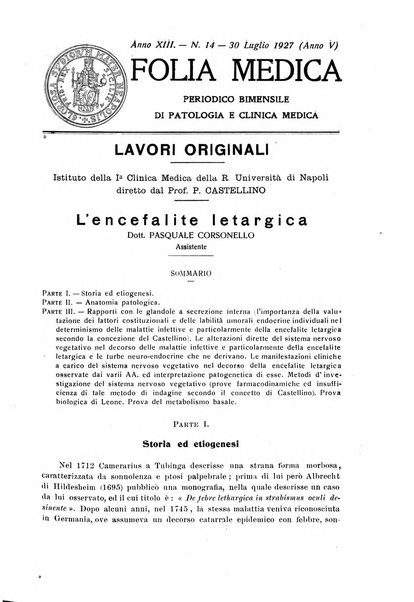 Folia medica periodico trimensile di patologia e clinica medica