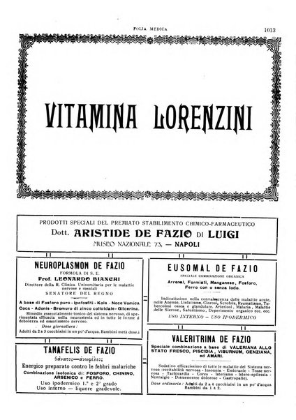 Folia medica periodico trimensile di patologia e clinica medica