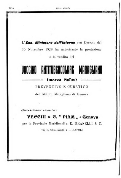 Folia medica periodico trimensile di patologia e clinica medica