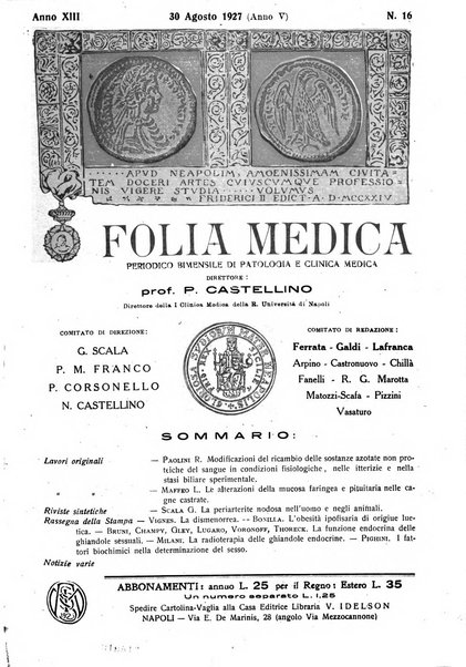 Folia medica periodico trimensile di patologia e clinica medica