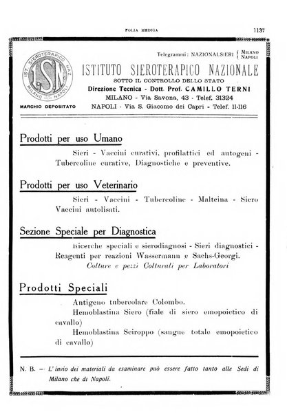 Folia medica periodico trimensile di patologia e clinica medica