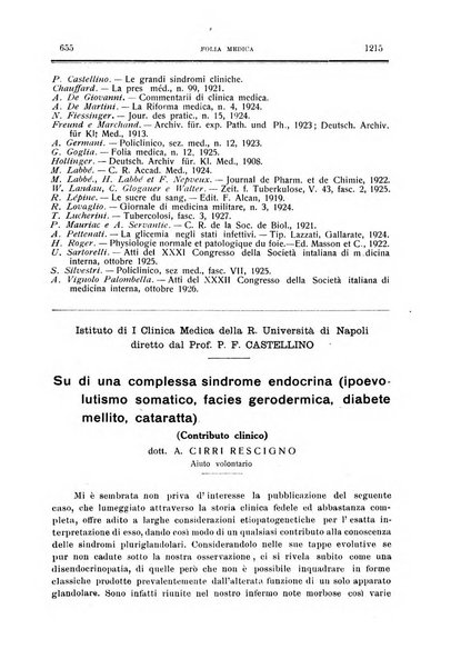 Folia medica periodico trimensile di patologia e clinica medica