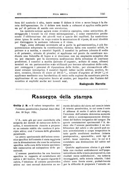 Folia medica periodico trimensile di patologia e clinica medica