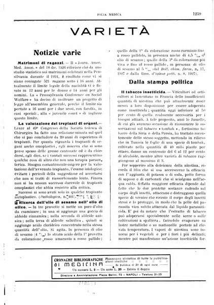 Folia medica periodico trimensile di patologia e clinica medica