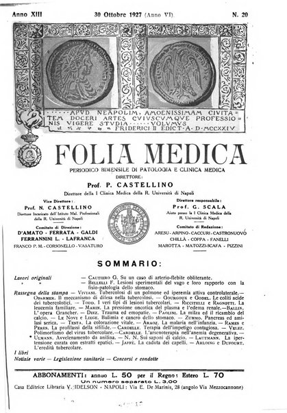 Folia medica periodico trimensile di patologia e clinica medica