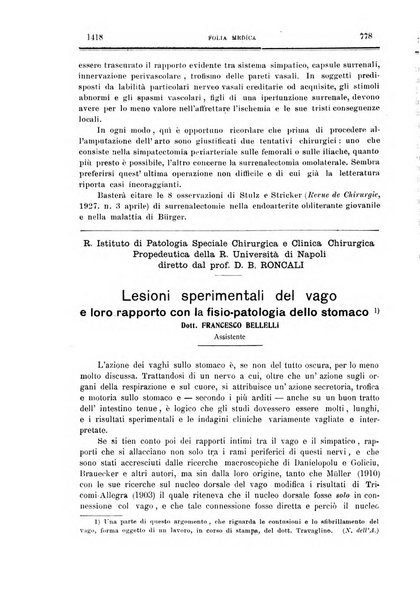 Folia medica periodico trimensile di patologia e clinica medica