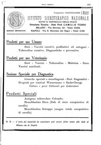 Folia medica periodico trimensile di patologia e clinica medica