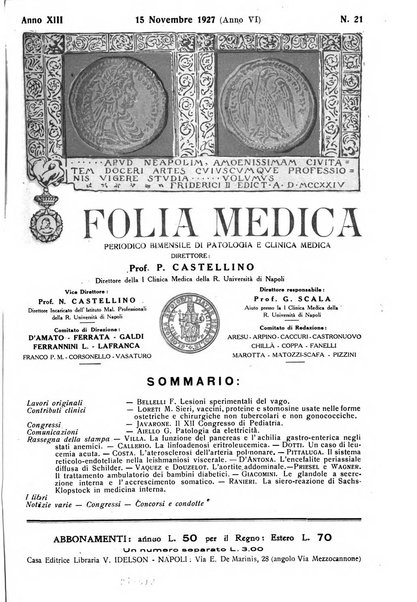 Folia medica periodico trimensile di patologia e clinica medica