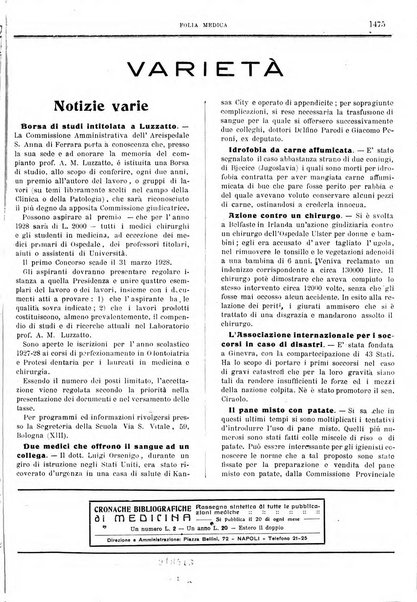 Folia medica periodico trimensile di patologia e clinica medica