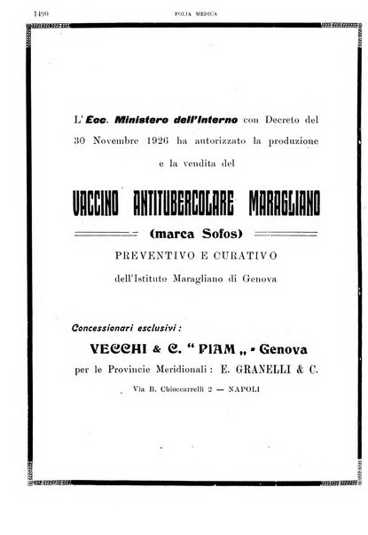 Folia medica periodico trimensile di patologia e clinica medica