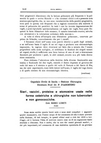 Folia medica periodico trimensile di patologia e clinica medica