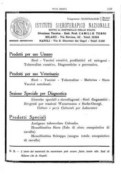 Folia medica periodico trimensile di patologia e clinica medica