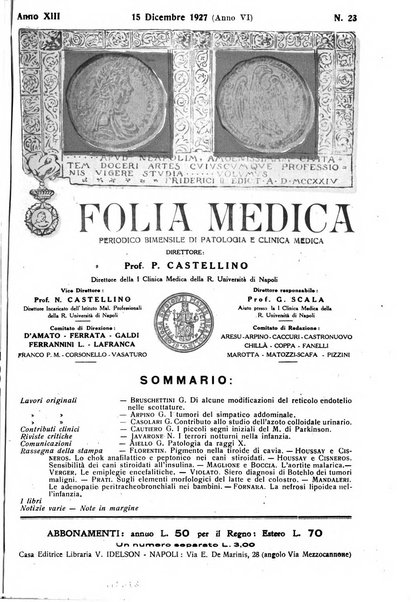 Folia medica periodico trimensile di patologia e clinica medica