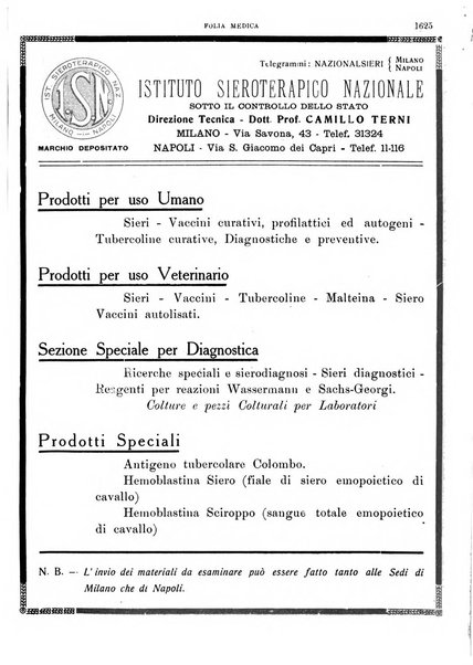 Folia medica periodico trimensile di patologia e clinica medica