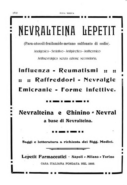 Folia medica periodico trimensile di patologia e clinica medica