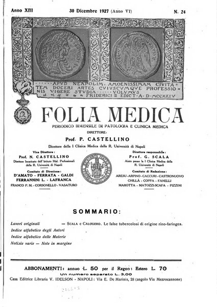 Folia medica periodico trimensile di patologia e clinica medica